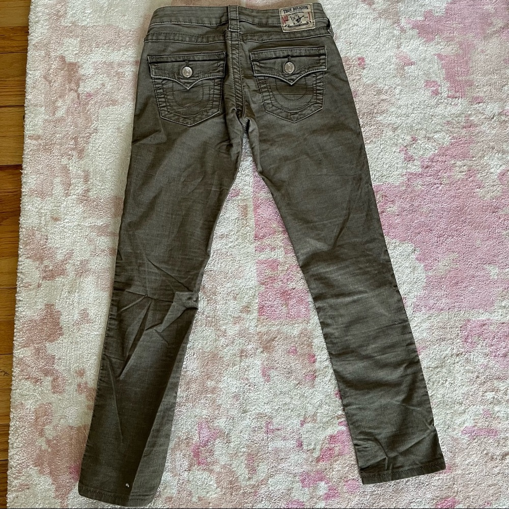 True Religion Jodie Micro-Corduroy Jeans in Light Olive Green Size 24